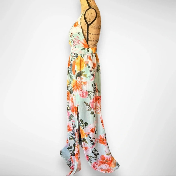 REVAMPED Women's Light Aqua Green Floral Maxi Dress XS | EUC - Picture 6 of 11
